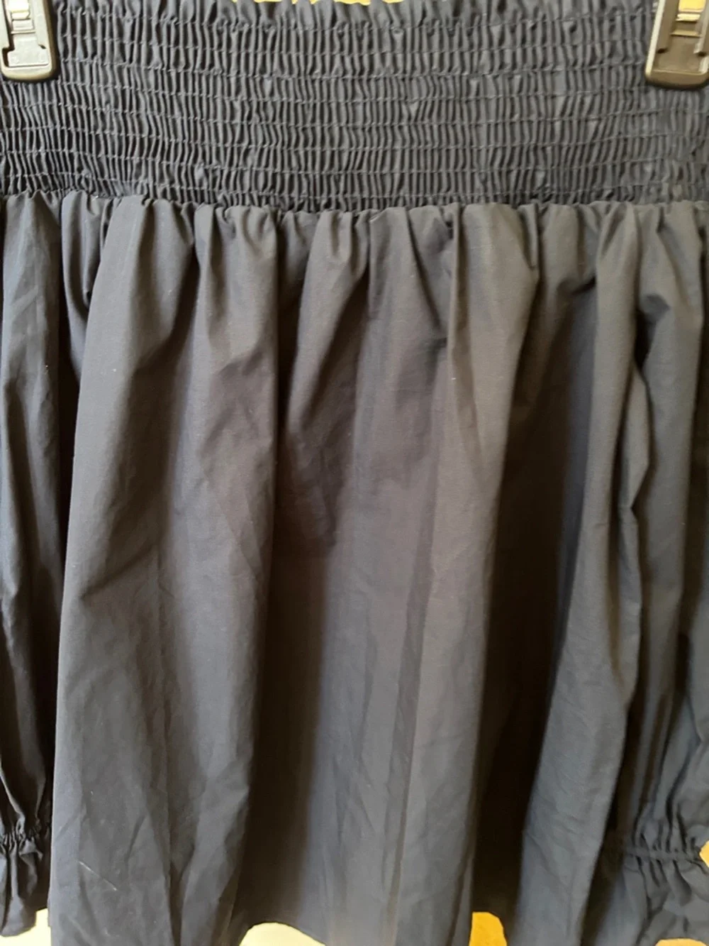 Aritzia Off-Shoulder Smocked Navy Blue Top - Picture 2 of 7